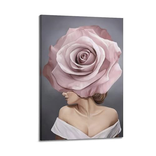 HUANA Poster mit rosa Blumenmädchen, dekoratives Gemälde, Leinwand, Wandposter und Kunstdruck, modernes Familienschlafzimmer, Dekoration, Poster, 40 x 60 cm von HUANA