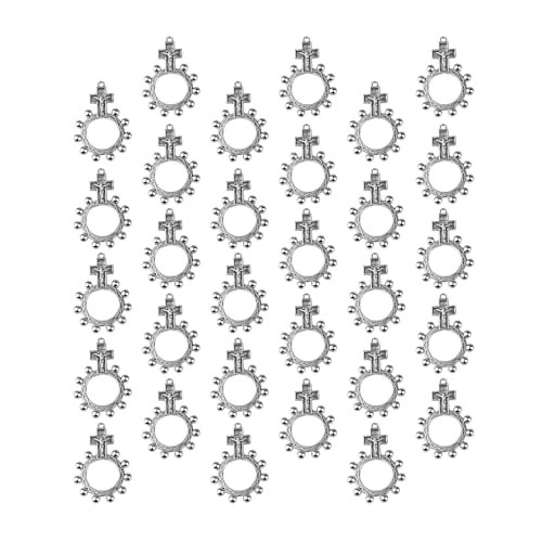HUANGANG Religiöses Finger-Rosenkranz-Ring-Set mit 30 Kruzifix-Gebetsringen für Taufen, Gäste, Babypartys von HUANGANG