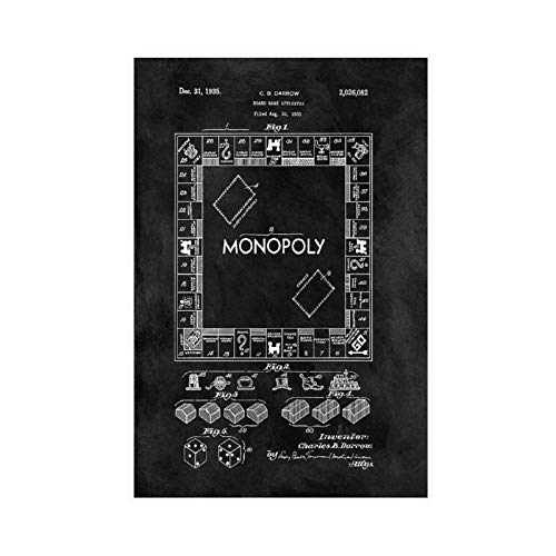Gaming-Poster Schwarz-Weiß Monopoly-Leinwand Poster Schlafzimmer Dekor Sport Landschaft Büro Zimmer Dekor Geschenk 30 × 45 cm ohne Rahmen von HUANGCHOU