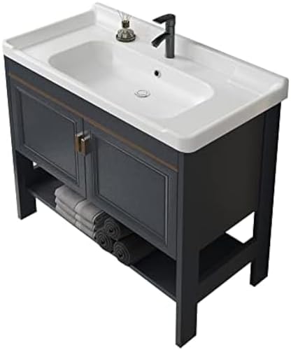 Blaues Kommerzielles Spülbecken mit Unterschrank für eine Waschküche, Badezimmer-Waschbecken, Platzsparende Aluminiumschränke, kombiniertes Keramikwaschbecken, Vorbereitungs- und Nutzwaschbe von HUANGEDQ