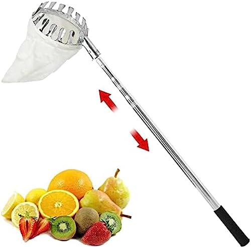 Obstpflücker, Obstpflücker-Werkzeug mit Leichter Edelstahl-Teleskopstange, praktischer Obstpflücker für Birnen, Zitronen, Orangen und mehr Früchte, 2,5 m von HUANGEDQ