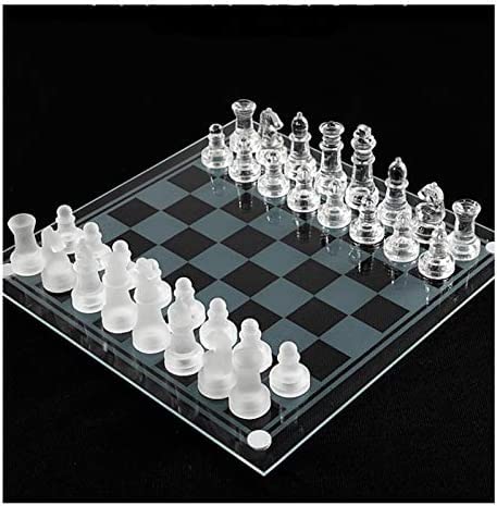 Schachspiel, lustiges Glas-Schachspiel mit Kristall-Schachfiguren, gefilzten Böden, beruhigend stabil, 3 Größen, groß von HUANGEDQ