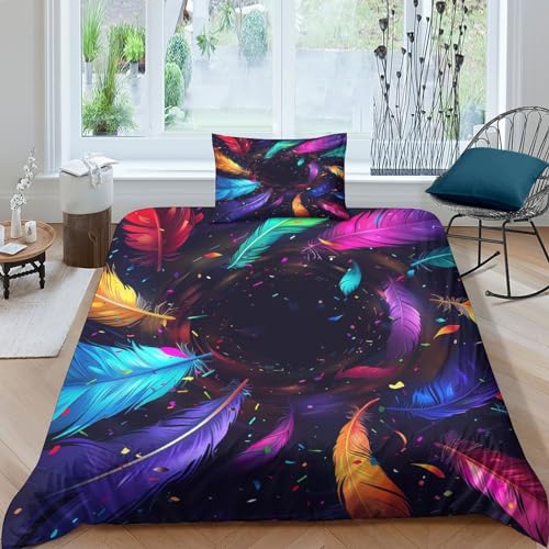 HUANGJIAHUI Galaxy Feder 3D Gedruckter Bettwäschegarnitur Für Kinder Mädchen Jungen Bettbezug Set Weich Microfaser Bettwäsche Und Kissenbezüge Reissverschluss 2 Teilig Single（135x200cm） von HUANGJIAHUI