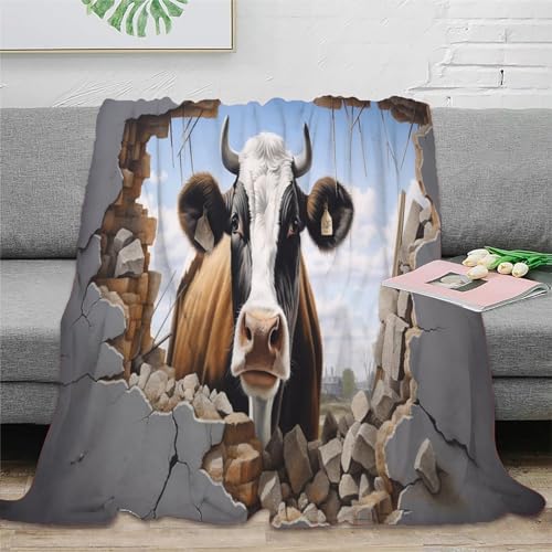 Kuh 3D Druck Tiere Couchdecke Fleecedecke Wohndecken Sofadecke Weichen Flauschig Kuscheldecke Flauschig Warm Bett Decken Tagesdecke Für Mädchen Jungen 40x50inch(100x130cm) von HUANGJIAHUI