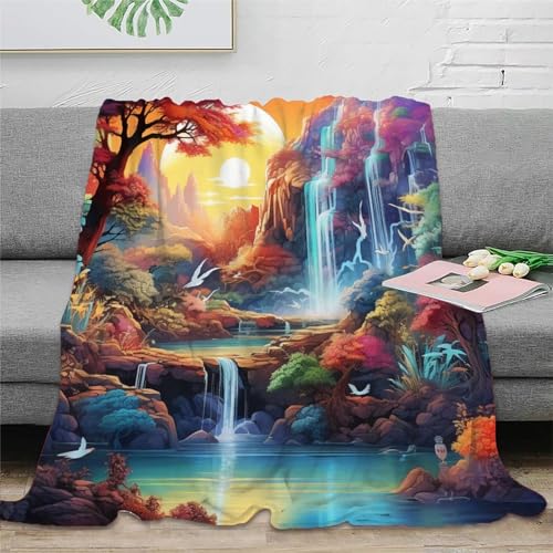 Wasserfälle Wunderland Sofadecke Couchdecke 3D Druck Fleecedecke Wohndecke Kuscheldecke Weichen Flauschig Flauschig Warm Bett Decken Tagesdecke for Erwachsene Kinder 60x80inch(150x200cm) von HUANGJIAHUI