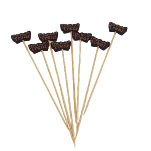 100 Stück Halloween-Kürbis-Cocktail-Sticks aus natürlichem Bambus, Zahnstocher mit Dekoration, 12 cm, Cocktail-Picker für Halloween-Kürbis-Cocktails von HUANIZI