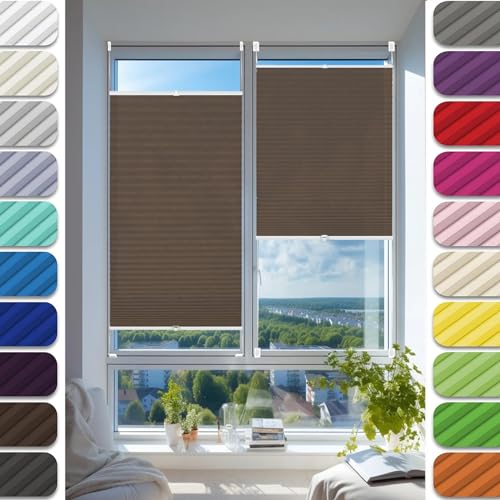 Faltrollo, Sichtschutz Plissee Klemmfix Rollos 20 x 160 cm, Blickdicht Sichtschutz Sonnenschutz, Plissee ohne Bohren Verdunkelung, Plisseerollo Rollo Jalousie, für Fenster & Tür, Braun von HUANQIN