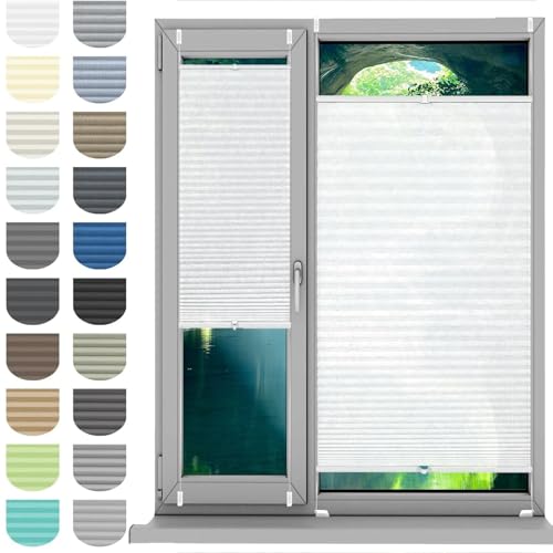 HUANQIN Plisseerollo Fensterrollo Faltrollo Jalousie 90 x 110 cm, Plissee Ohne Bohren Nach Maß, Plissee Fenster Plisseerollo Faltstore, Plisseerollo Rollo Jalousie, für Fenster & Tür, Weiß von HUANQIN