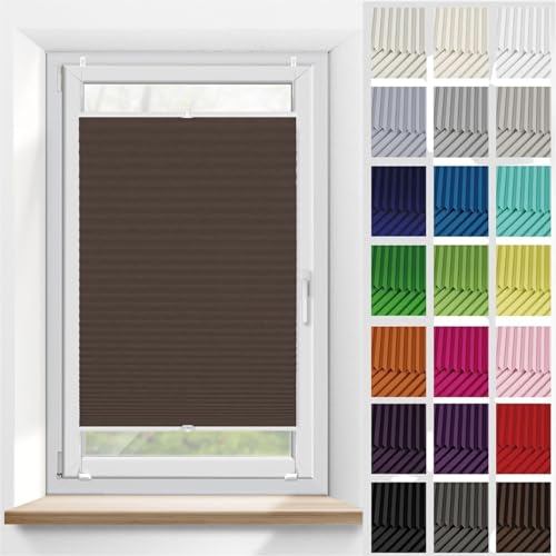 Jalousien Fenster Raffrollo, Fenster plissee 35 x 115 cm, Nach Maß Qualität ohne Bohren, Plissee Faltrollo ohne Bohren Klemmfix, Fenster Plissee ohne Bohren, für Fenster & Tür, Braun von HUANQIN