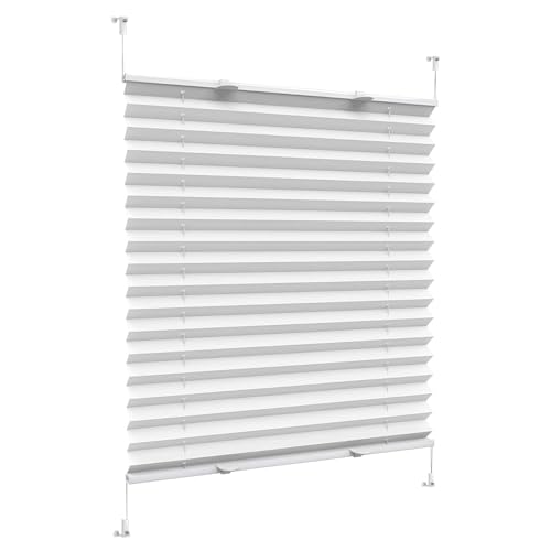 Jalousien Fenster Raffrollo, Fenster plissee 85 x 195 cm, Blickdicht Sichtschutz Sonnenschutz, Plissee ohne Bohren Klemmfix Rollo, Plissee Sonnenschutz Fenster, für Fenster & Tür, Weiß von HUANQIN
