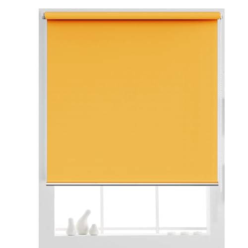 Ohne Bohren Duo Rollos 115 x 210 cm Ohne Bohren verdunkelnd, Sonnenschutz Sichtschutz Rollo, Verdunkelungsrollo für Rollo Dachfenster, für Alle Fenster ohne Bohren, Orange von HUANQIN