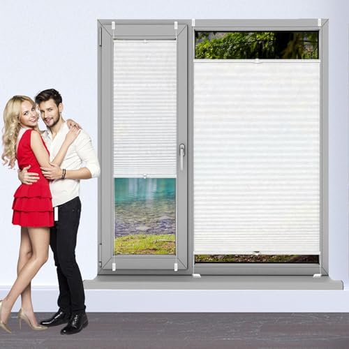 Plissee Klemmfix Ohne Bohren 48 x 195 cm, Blickdicht Sichtschutz Sonnenschutz, Verdunkelung Plissees Premium Plissee, Plisseerollo Sichtschutz, für Fenster & Tür, Weiß von HUANQIN