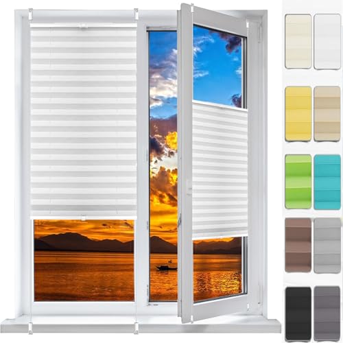 Plissee Klemmfix Ohne Bohren 54 x 210 cm, Plissee Ohne Bohren Nach Maß, Verdunkelung Plissees Premium Plissee, Klemmfix Plissee Ohne Bohren, für Fenster & Tür, Weiß von HUANQIN
