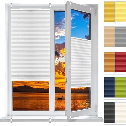 Plissee Klemmfix Ohne Bohren 64 x 85 cm, Plissee Ohne Bohren Nach Maß, Faltrollo Klemmrollo Fensterrollo, Jalousie Easyfix Faltrollo, für Fenster & Tür, Weiß von HUANQIN