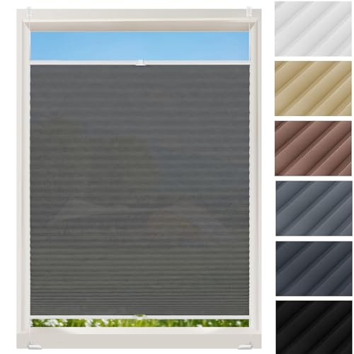 Plissee Klemmfix Ohne Bohren 94 x 205 cm, Nach Maß Qualität Ohne Bohren, Plissee Ohne Bohren Verdunkelung, Plisseerollo Rollo Jalousie, für Fenster & Tür, Grau von HUANQIN
