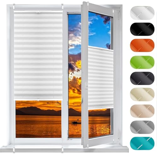 Plissee Plisseerollo Klemmfix Ohne Bohren 68 x 100 cm, Klemmträger Befestigung Klemmträger, Faltrollo Lichtdurchlässig Rollo, Plissee Sonnenschutzrollo, für Fenster & Tür, Weiß von HUANQIN