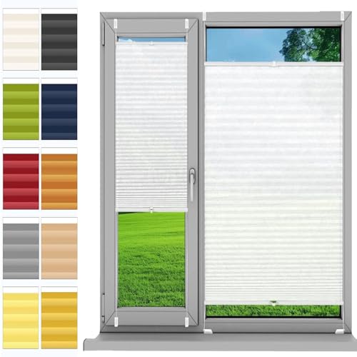 Plissee Plisseerollo Klemmfix Ohne Bohren 94 x 115 cm, Nach Maß Qualität Ohne Bohren, Verdunkelung Plissees Premium Plissee, Thermo Plissee Ohne Bohren, für Fenster & Tür, Weiß von HUANQIN