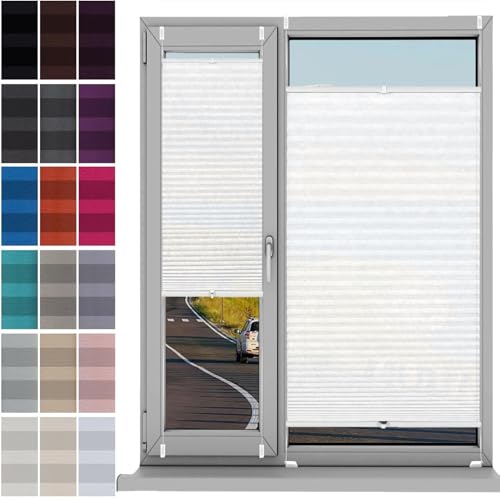 Plisseerollo Faltrollo Plissee Ohne Bohren 28 x 210 cm, Sonnenschutz Easyfix Lichtdurchlässig, Plissee Ohne Bohren Verdunkelung, Plissee Sonnenschutz Fenster, für Fenster & Tür, Weiß von HUANQIN