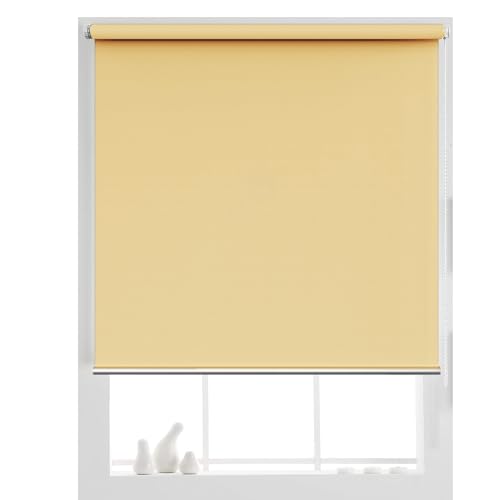 Seitenzug Springrollos 105 x 150 cm Tag-Nacht-Rollo ohne Bohren, Verdunkelung Dachfenster Rollo, Verdunkelungsrollo Klemmrollo Thermorollo, für Alle Fenster ohne Bohren, Beige von HUANQIN