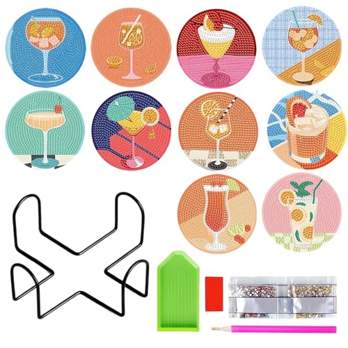 HUANR 10-Teiliges Set Personalisiert Coasters, Cocktail Diamant Tassenuntersetzer 10 cm, Basteln für Erwachsene, EIN Geschenk für Cocktailliebhaber von HUANR