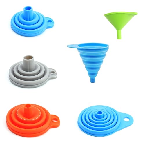 HUANR Einfülltrichter, 5-Teiliger Zusammenklappbarer Trichter Öl, Tragbarer Silikon Kleiner Trichter, Zusammenklappbare Trichters in 5 Größen, für Umfüllen von Flüssigkeiten und Trockenen Zutaten von HUANR