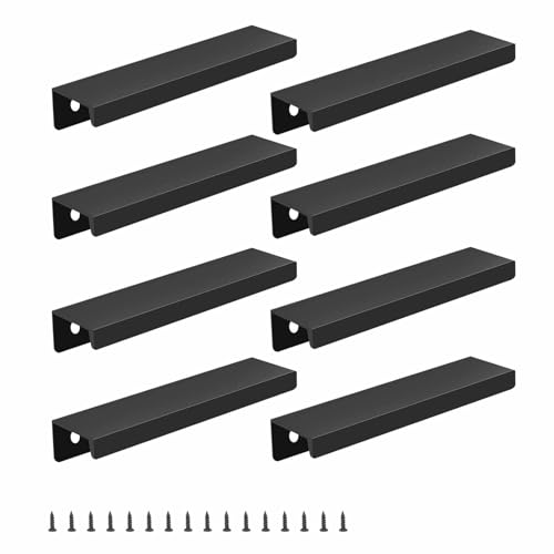 HUANR Verdeckter Schrankgriffe Schwarz, 8 Stück 120 mm Schubladengriffe, Möbelgriffe mit Schrauben, Türgriffe Schrank Griffe für Schranktüren, Griffleiste für Schränke, Schubladen von HUANR