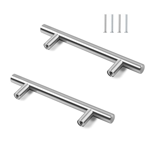 HUANR Türgriffe Küche 2 Stück 20 cm Lang Hohl Schrankgriffe, Möbelgriffe 128mm Lochabstand, T-Förmig Möbelgriffe Edelstahl, Küchengriffe mit Schrauben für Schubladen, Kleiderschränke, Schränke von HUANR
