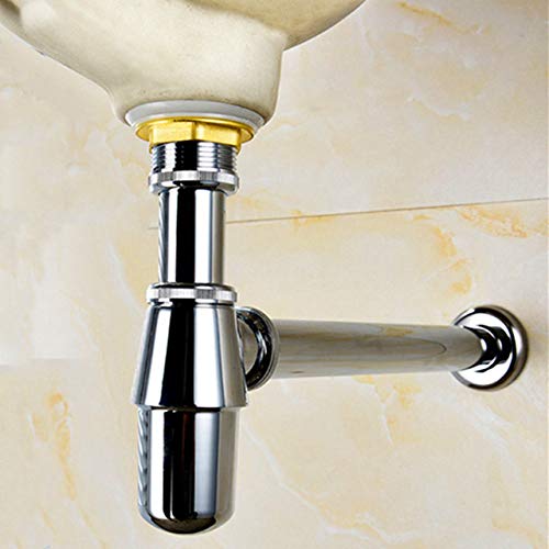 Becken Pop Up Drain Chrom Neue Flaschenfalle Edelstahl Runde Siphon Kit Bad Eitelkeit Becken Rohrabfall, Weiß Becken Pop Up Drain Chrom Neue Flaschenfalle Edelstahl Runde Siphon Kit Bad Eitelkeit Becken Rohrabfall, Weiß von HUANSUN
