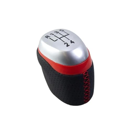 Für Clio MK4 Hebel Stick Kopf Getriebe Griffe Leder Headball Zubehör 5 6 Geschwindigkeit Auto Schaltknauf(Red,5 Speed) von HUANSUN
