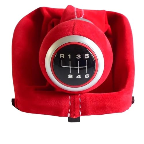 HUANSUN Für A3 S3 2001 2002 2003 5/6 Geschwindigkeit Komplett Schwarz Rot Schaltknauf Wildleder Leder Gamasche Boot Abdeckung(Red,6 Speed) von HUANSUN