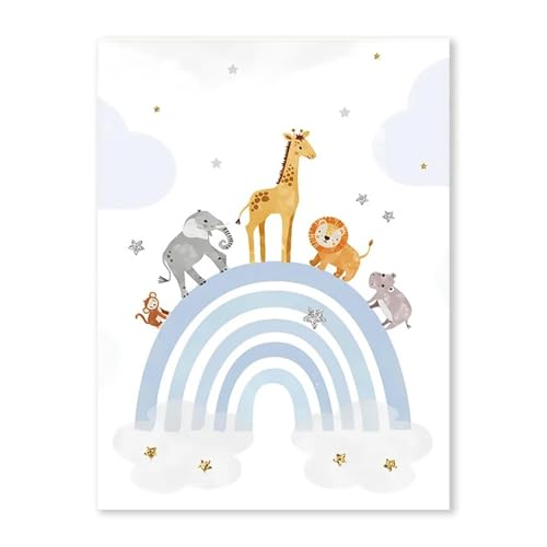 HUANTY Wandbilder auf Leinwand Baby Cartoon Regenbogen Tier Leinwand Malerei Kinder Schlafzimmer Wand Kunstdruck Bilder Wohnkultur(B,40x60cm) von HUANTY