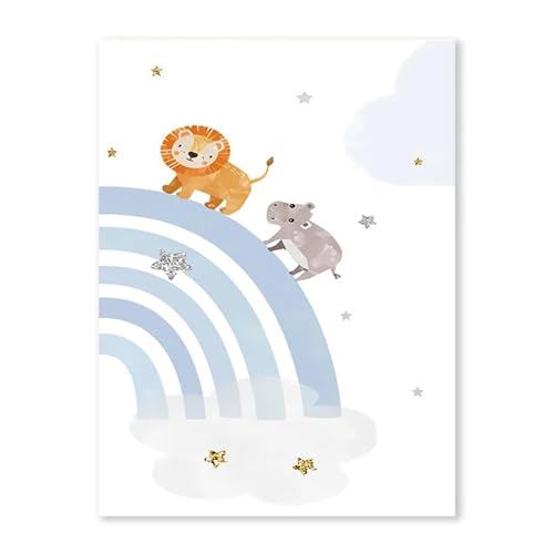 HUANTY Wandbilder auf Leinwand Baby Cartoon Regenbogen Tier Leinwand Malerei Kinder Schlafzimmer Wand Kunstdruck Bilder Wohnkultur(E,50x70cm) von HUANTY