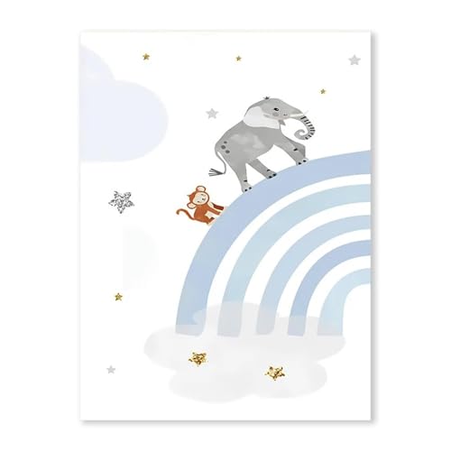 HUANTY Wandbilder auf Leinwand Baby Cartoon Regenbogen Tier Leinwand Malerei Kinder Schlafzimmer Wand Kunstdruck Bilder Wohnkultur(F,30x40cm) von HUANTY