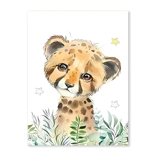 HUANTY Wandbilder auf Leinwand Cartoon Tiere Löwe Elefant Poster Baby Leinwand Malerei Kinder Schlafzimmer Wand Kunstdruck Bild Room Decor(B,40x60cm) von HUANTY