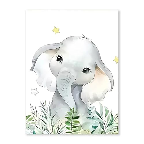 HUANTY Wandbilder auf Leinwand Cartoon Tiere Löwe Elefant Poster Baby Leinwand Malerei Kinder Schlafzimmer Wand Kunstdruck Bild Room Decor(D,40x60cm) von HUANTY