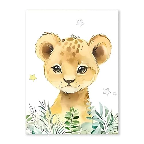 HUANTY Wandbilder auf Leinwand Cartoon Tiere Löwe Elefant Poster Baby Leinwand Malerei Kinder Schlafzimmer Wand Kunstdruck Bild Room Decor(EIN,30x40cm) von HUANTY