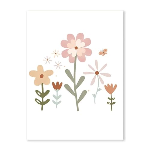 HUANTY Wandbilder auf Leinwand Mädchen Rosa Schmetterling Blumen Wand Kunst Poster Cartoon Sonne Wolke Regenbogen Leinwand Malerei Und Druck Bilder Baby Schlafzimmer Dekor(C,40x60cm) von HUANTY