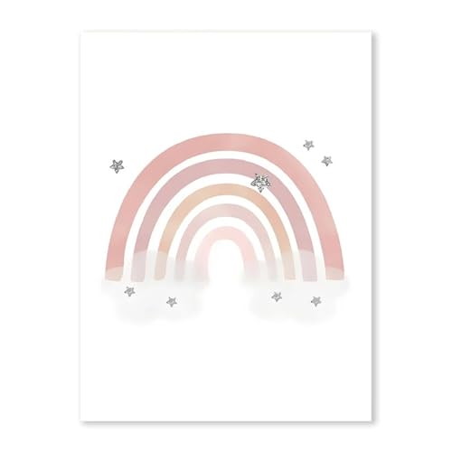 HUANTY Wandbilder auf Leinwand Mädchen Rosa Schmetterling Blumen Wand Kunst Poster Cartoon Sonne Wolke Regenbogen Leinwand Malerei Und Druck Bilder Baby Schlafzimmer Dekor(D,30x40cm) von HUANTY