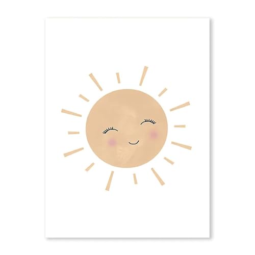 HUANTY Wandbilder auf Leinwand Mädchen Rosa Schmetterling Blumen Wand Kunst Poster Cartoon Sonne Wolke Regenbogen Leinwand Malerei Und Druck Bilder Baby Schlafzimmer Dekor(E,30x40cm) von HUANTY