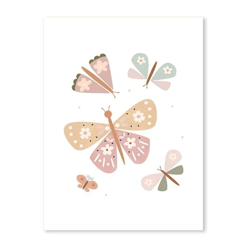 HUANTY Wandbilder auf Leinwand Mädchen Rosa Schmetterling Blumen Wand Kunst Poster Cartoon Sonne Wolke Regenbogen Leinwand Malerei Und Druck Bilder Baby Schlafzimmer Dekor(EIN,50x70cm) von HUANTY