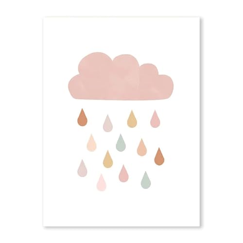 HUANTY Wandbilder auf Leinwand Mädchen Rosa Schmetterling Blumen Wand Kunst Poster Cartoon Sonne Wolke Regenbogen Leinwand Malerei Und Druck Bilder Baby Schlafzimmer Dekor(F,30x40cm) von HUANTY