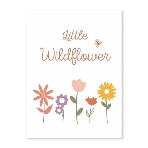 HUANTY Wandbilder auf Leinwand Mädchen Rosa Schmetterling Blumen Wand Kunst Poster Cartoon Sonne Wolke Regenbogen Leinwand Malerei Und Druck Bilder Baby Schlafzimmer Dekor(I,50x70cm) von HUANTY