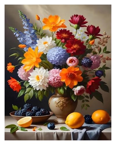 HUANTY Wandbilder auf Leinwand Moderne Klassische Retro-Stillleben-Vase Schöne Blume Illustration Kunstwerk Poster Kein Rahmen Leinwand Gemälde Home Decor(B,30x40cm) von HUANTY
