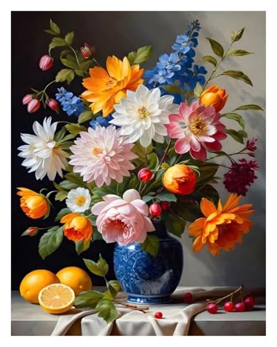 HUANTY Wandbilder auf Leinwand Moderne Klassische Retro-Stillleben-Vase Schöne Blume Illustration Kunstwerk Poster Kein Rahmen Leinwand Gemälde Home Decor(C,40x60cm) von HUANTY
