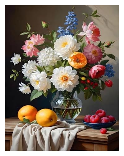 HUANTY Wandbilder auf Leinwand Moderne Klassische Retro-Stillleben-Vase Schöne Blume Illustration Kunstwerk Poster Kein Rahmen Leinwand Gemälde Home Decor(D,40x60cm) von HUANTY