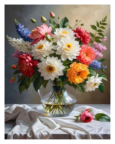 HUANTY Wandbilder auf Leinwand Moderne Klassische Retro-Stillleben-Vase Schöne Blume Illustration Kunstwerk Poster Kein Rahmen Leinwand Gemälde Home Decor(E,30x40cm) von HUANTY