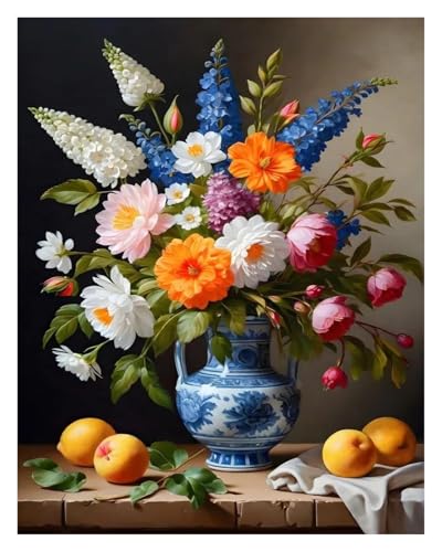HUANTY Wandbilder auf Leinwand Moderne Klassische Retro-Stillleben-Vase Schöne Blume Illustration Kunstwerk Poster Kein Rahmen Leinwand Gemälde Home Decor(EIN,30x40cm) von HUANTY