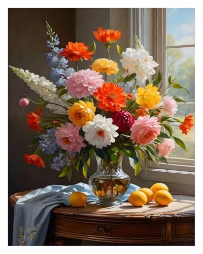 HUANTY Wandbilder auf Leinwand Moderne Klassische Retro-Stillleben-Vase Schöne Blume Illustration Kunstwerk Poster Kein Rahmen Leinwand Gemälde Home Decor(F,30x40cm) von HUANTY