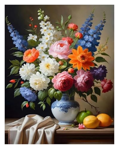 HUANTY Wandbilder auf Leinwand Moderne Klassische Retro-Stillleben-Vase Schöne Blume Illustration Kunstwerk Poster Kein Rahmen Leinwand Gemälde Home Decor(G,20x30cm) von HUANTY