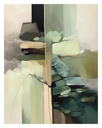 HUANTY Wandbilder auf Leinwand Modernes Klassisches Minimalistisches Beige-Grün-abstraktes Kunstwerk-Plakat Ohne Rahmen Leinwandgemälde Büro-Wohnkultur(C,50x70cm) von HUANTY